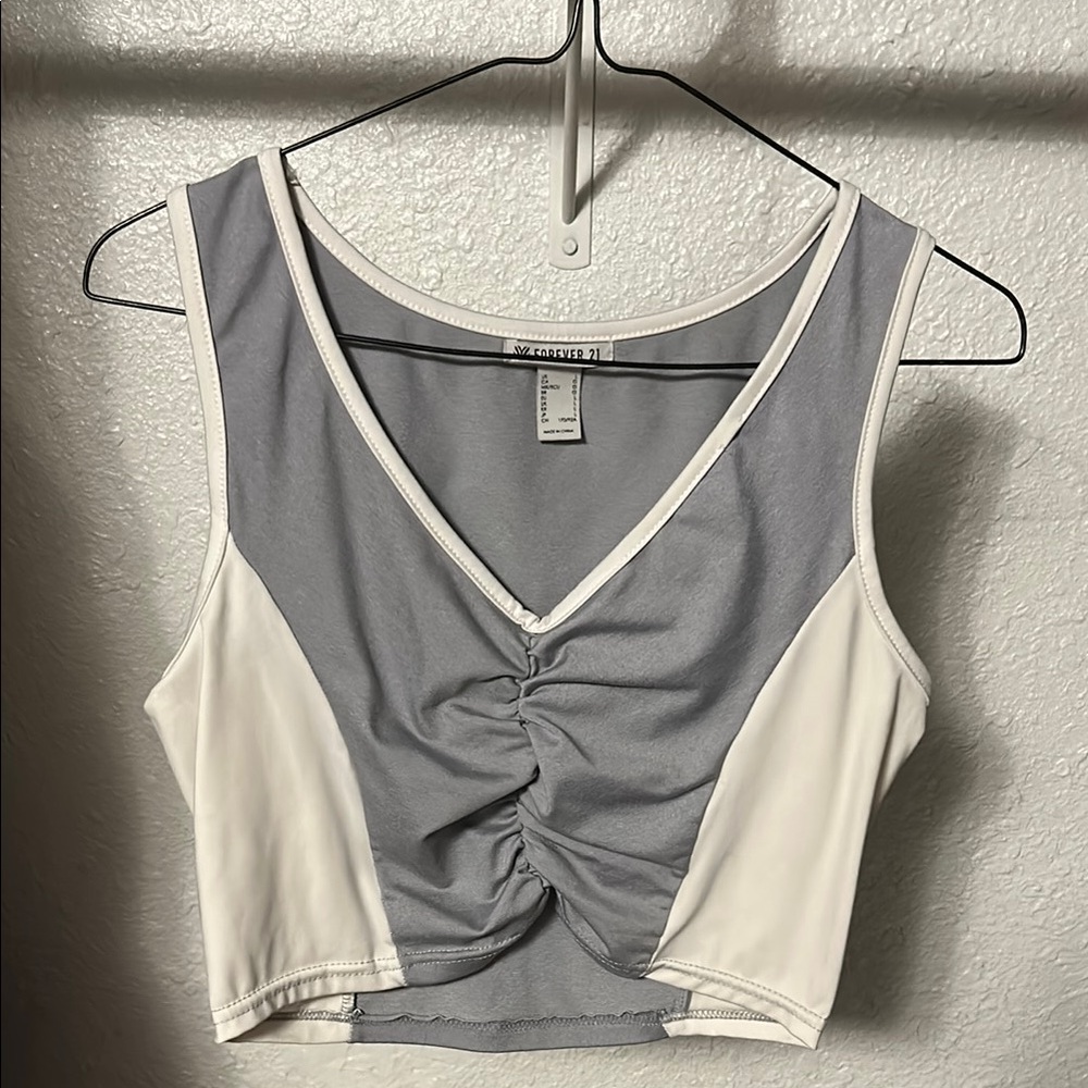 Gray and Cream Ruched Women's crop Top